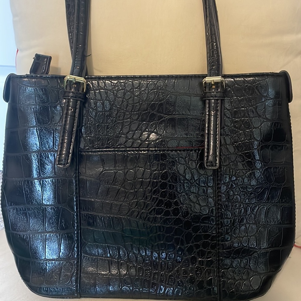 Anne Klein black leather Leo special style hand bag - Picture 4 of 5